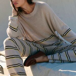 Free People Beige and Yellow Striped Pajama Set